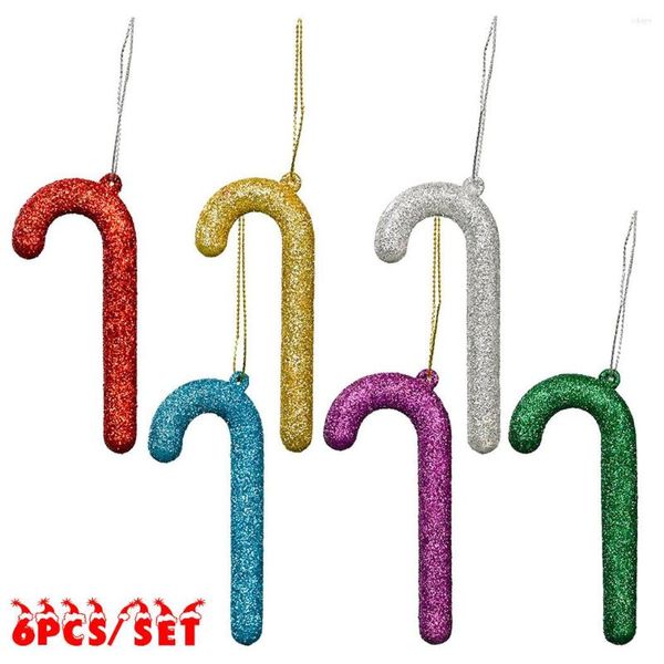 Decorações de Natal 6pcs Candy Cane Red Green Plastic Crutch Tree Pingents Decor Ornament pendurou