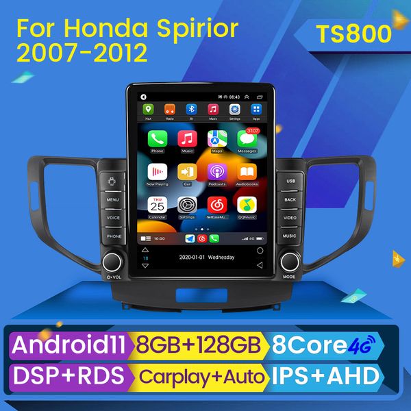 DVD de carro Radio Multimedia Video Player Android 11 para Honda Spiror Accord 8 Acura TSX 2008-2012 GPS de navegação