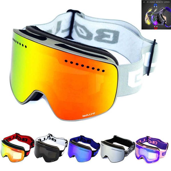 Óculos de esqui Goggs com a camada magnética Polarizada NS ING Anti-Fog UV400 Snowboard Homens Mulheres óculos Eyewear Case L221022