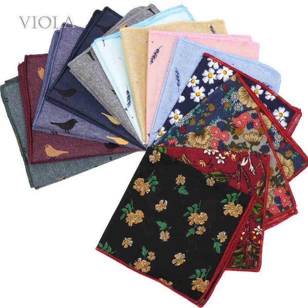 Fiori vintage Bellissima cartone animato Bird Fazzolo Cotton 24cm Donne Men Wedding Pink Black Pocket Square Accessorio J220816