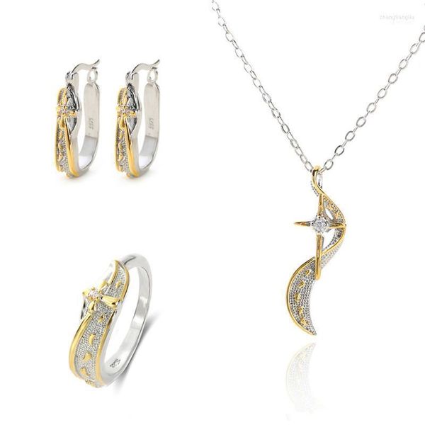 Halskette Ohrringe Set Top Qualität Silber Überzogene Frauen Sets Schmuck Mädchen Mode Goldene Kreuz Ringe Halsketten Weibliche Valentinstag Geschenk