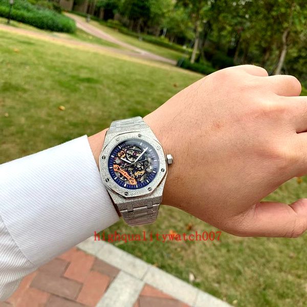 Orologi da uomo più venduti della serie classica nuova versione 41mm Diamond Blue Dial Skeleton Automatic Mechanical Transparent Excellent Mens Watch Watches