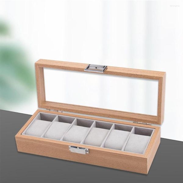 Scatole per orologi Scatola per esposizione portatile in legno a 6 slot con chiusura a chiave per gioielli