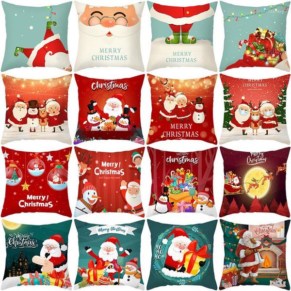 Decorações de Natal Navidad 45x45cm Santa Claus Elk para travesseiro em casa Xmas feliz ano ornamentos 2022 Cushion Cover Noel