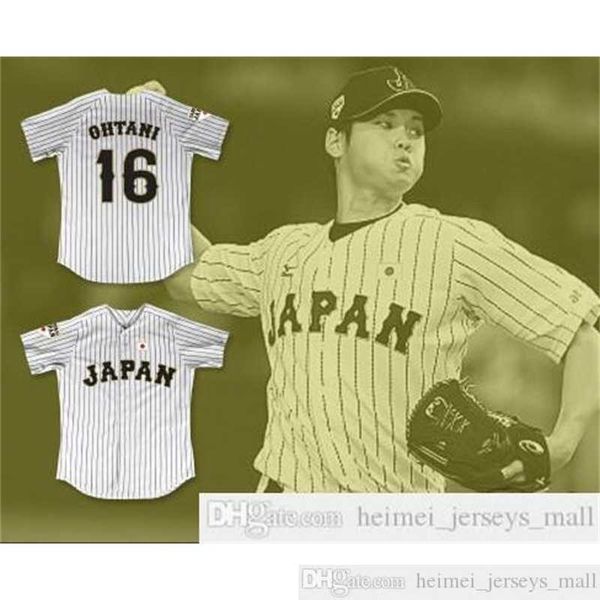 Großhandel Herren Shohei Ohtani 16 Japan Samurai Weißes Nadelstreifen-Baseballtrikot Nr. 16 Shohei Ohtani Genähtes Trikot in der Größe S-XXXL