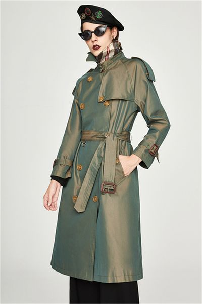 Moda Womens Trench Coat Algodão à prova d'água Long trespassados ​​com casacos de herança de Westminster