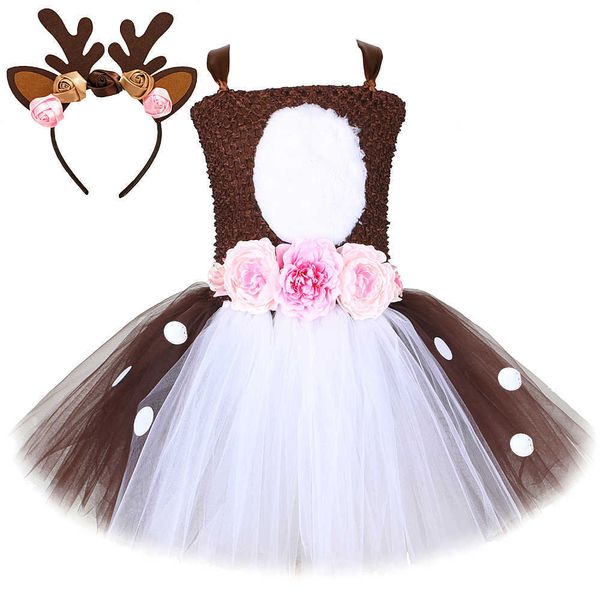 Besondere Anlässe Blumen Hirsch Kostüm für Mädchen Rentier Weihnachten Tutu Kleid Kinder Halloween Kostüme Baby Mädchen Kleidung Kinder Geburtstag Outfits T221014