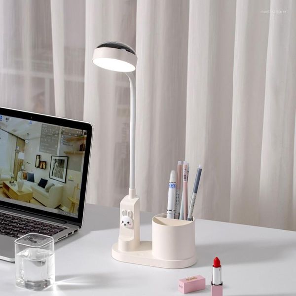 Lampade da tavolo Portapenne con carica USB Lampada pieghevole LED Lettura flessibile Protezione degli occhi Proiezione a 3 colori Dimmerabile Luce notturna