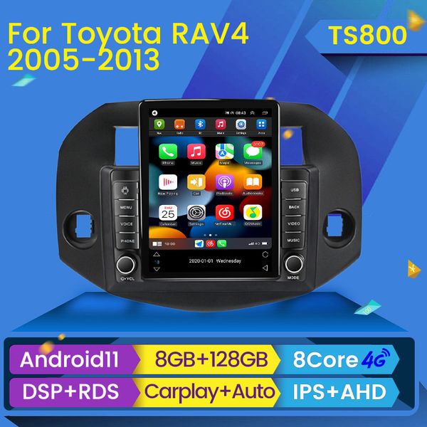 Android 11 Car DVD Player 2din Rádio para Toyota Rav4 Rav 4 2005-2013 Tesla Multimedia Video DSP Navigação GPS 4G WiFi Estéreo