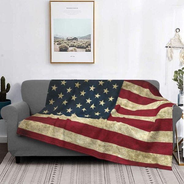 Coperte per divani in pile, bandiera americana vintage, coperta calda in flanella USA, orgogliosa per trapunta per auto da camera da letto