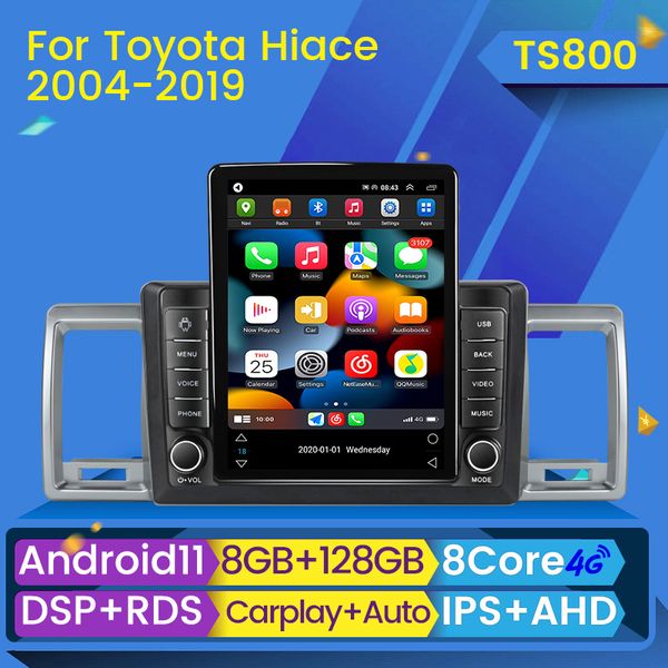 Android 11 Lettore Autoradio dvd Per Toyota Hiace 2004-2019 Tesla Stile IPS Carplay Multimedia Unità di Testa Registratore a Nastro BT