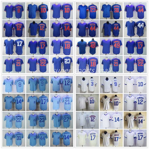 Maglia da baseball vintage Dawson Baez Santo Schwarber Banks Ross Bryant Zobrist Sosa Heyward Sandberg Williams Rizzo 1929 1968 1994 Maglie retrò