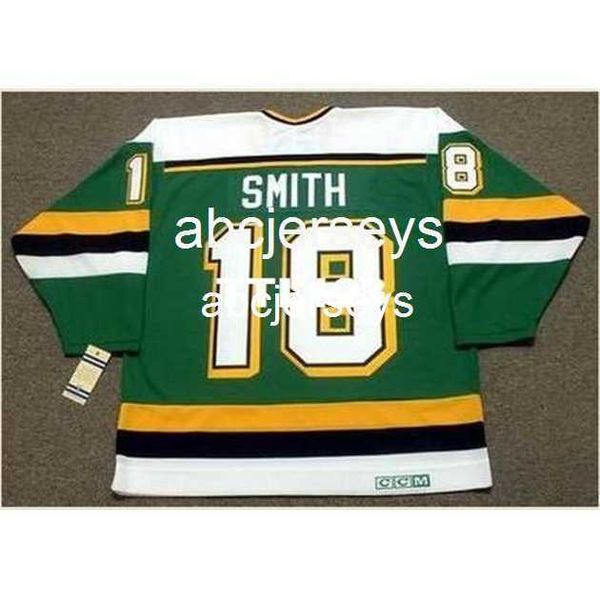 #18 BOBBY SMITH Minnesota North Stars 1990 CCM Vintage Home Hockey Jersey Costure qualquer número de nome