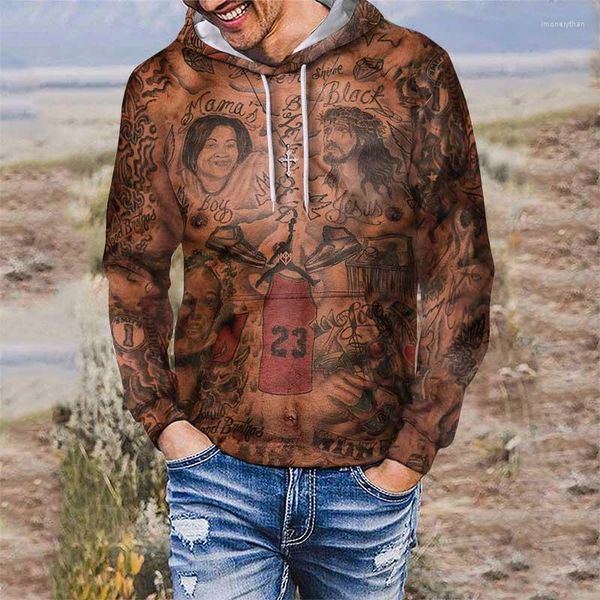 Hoodies masculinos Sexy Tattoo Muscle Leisure Hoodie 3D Impresso Top Autumn Sweetshirt Homens Mulheres unissex