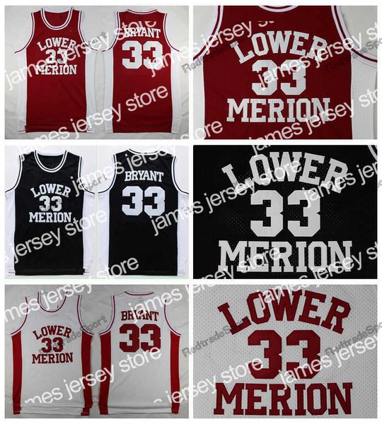 O basquete universitário usa mensagens de 33 Bryant Lower Merion High School Basketball Jerseys Red Black White Stitched Shirts S-xxl