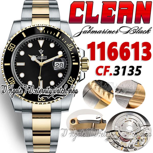 Clean cf116613 SA3135 Automatik-Herrenuhr, 40 mm, CF V4, zweifarbige Gelbgold-Keramiklünette, schwarzes Zifferblatt, 904L Oystersteel-Armband, Super Edition-Ewigkeitsuhren