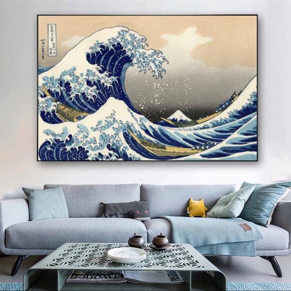 Leinwandgemälde „Die große Welle vor Kanagawa“ von Katsushika Hokusai, berühmte Gemälde, Druck auf Leinwand, Kunstposter, japanische Anime-Spielbilder, Cuadros, rahmenlos