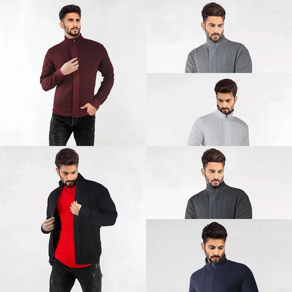 Moletons masculinos outono masculino e camisola de suéter de inverno colar colar de beisebol casual uniforme de cor sólida esportes zíper cardigan