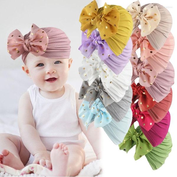 Şapkalar güzel parlak bowknot şapka kızlar için düz renkli bebek yumuşak beathabable kapak fasulyeleri türban kafa sarar saç aksesuarları