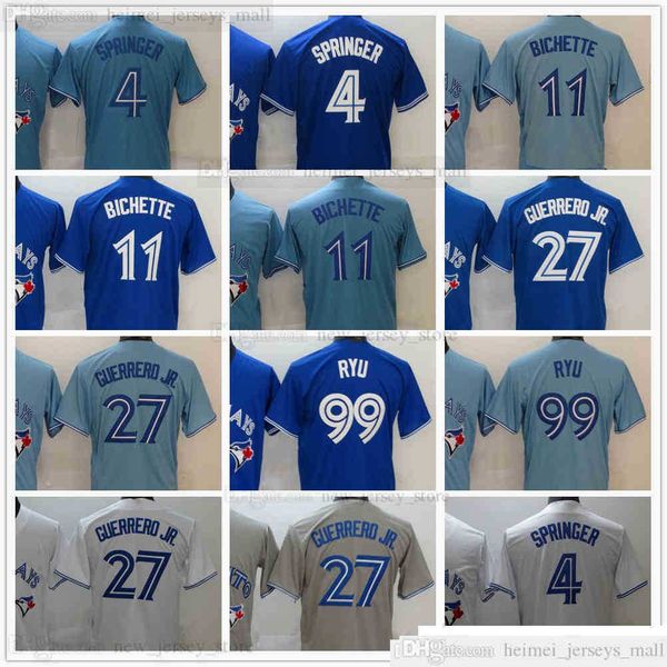 2021 Dikiş Beyzbol 27 Vladimir Guerrero Jr. Formalar Mavi 4 George Springer 11 Bo Bichette 99 Hyun-Jin Ryu Jersey Gri Beyaz Boş NO