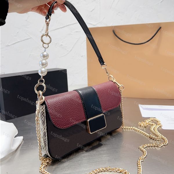 Designer Bolsa de ombro Mulheres Bolsas de luxo Mini Grace Pearl Chain Real Couro Carteira Purse Ladies Fashion Crossbody Bags