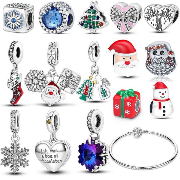 Charmos Presente de Natal Papai Noel Árvore Árvore Elk Snowflake Silver Color Minchos Charme Fit Mula Bracelet Colar Pingente Festival Mulheres Jóias