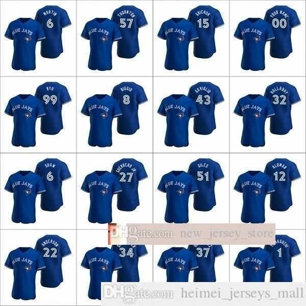 2021 News Maglie da baseball Uomo # 6 Austin Martin 27 Vladimir Guerrero Jr. 99 Hyun-Jin Ryu smaw Custom Women Youth Kids Royal Alternate Jersey