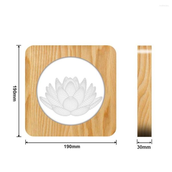 Nachtlichter, Lotus-Form-Design, Holz, 3D-LED-Arylic-Lampe, Tischlicht, Schaltersteuerung, Schnitzerei, für Freunde, Fans, Geschenk-Tropfen