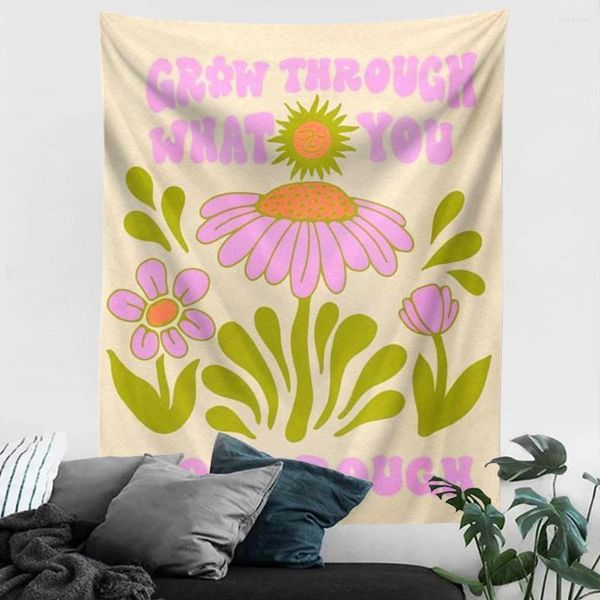 Arazzi Nordic Abstract Sun Flower Tapestry Wall Hanging Art Hippie Ins Room Decor Girl Pink Decoration
