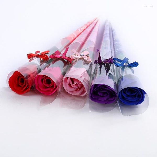 Fiori decorativi 100pcs Red Pink Rose Blue Purple Single Soap Flower Bouquet Regali romantici per la decorazione di nozze WB102