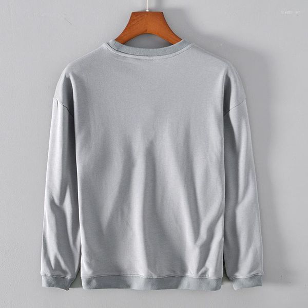 Felpe con cappuccio da uomo 2022 Autunno Inverno Uomo Girocollo Maglione Allentato Cuciture casual T-shirt tascabile a righe a maniche lunghe Grigio Abbigliamento da lavoro L890