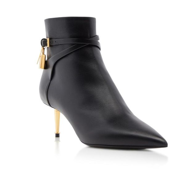 Luxe Designer Dames Laarzen schoenen dame Leer suède Hangslot Enkellaarsjes Saint zwarte echte hak schoenendoos EU35-43 doos