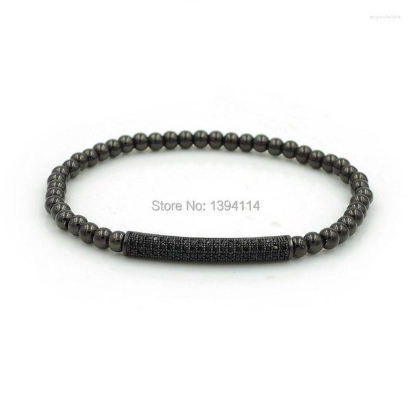 Charm-Armbänder, 30, 4, 4 mm, Micro Pave, schwarze CZ, gebogene Röhrenperlen, runder Perlenarmband-Schmuck