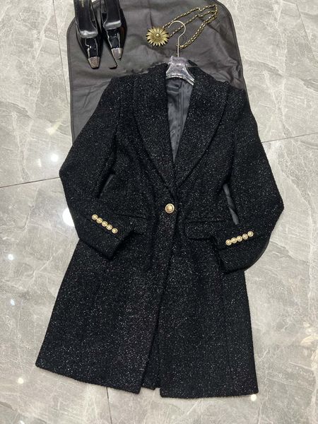 Trincheira feminina Coats 2022 Designers europeus Designs de outono e inverno New Wool Women Long One Button Retro Fit Suit Coat01