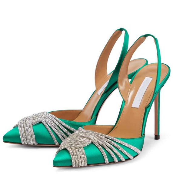 Berühmte Frauen Gatsby Sling Sandalen Schuhe Kristallverzierte Riemchen Twisted Lady Spitzschuh Pumps Party Hochzeitskleid Gladiator Sandalen EU35-43