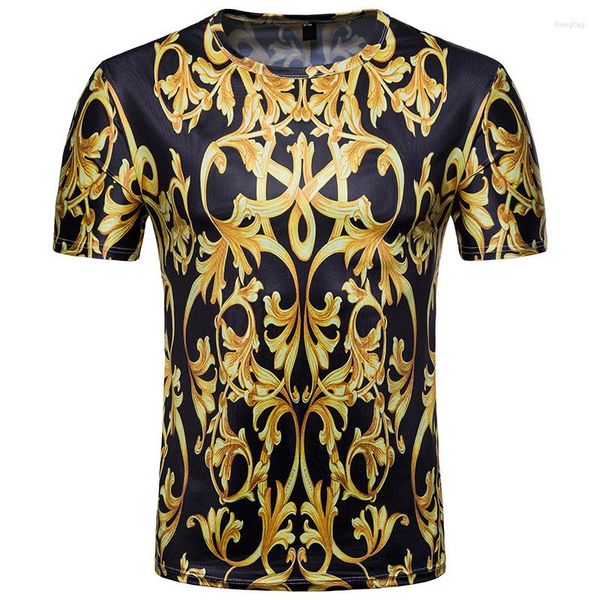 Camisetas masculinas Man 3D Camiseta curta T-shirt Royal Family Golden Texture Printing Court Style