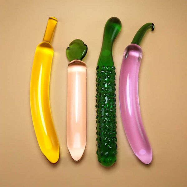 Articoli di bellezza Dildo di vetro per le donne Masturbazione giocattolo sexy 4 Stili Frutta Verdura Pene artificiale Plug anale Tune Prodotto gay