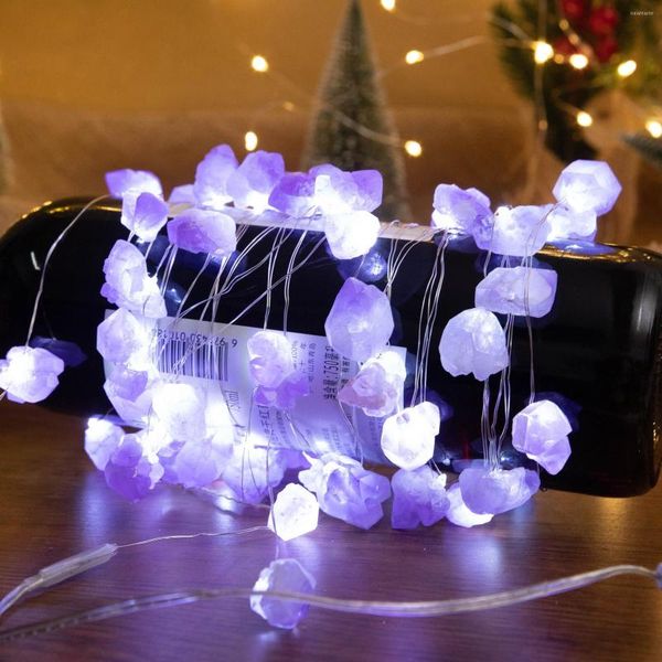 Strings Nature Crystal String Lights Ametista naturale Pietre grezze Fata decorativa Alimentata a batteria Natale