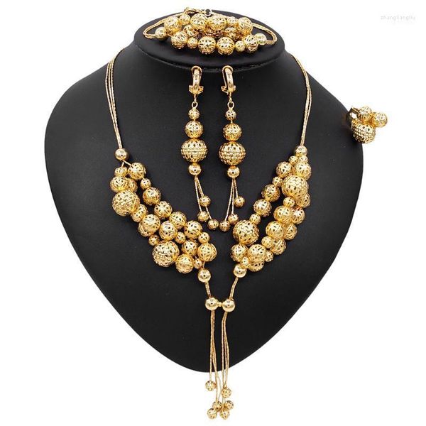 Collana Orecchini Set Yulaili Fashion Dubai Gioielli in oro Regali nuziali all'ingrosso Matrimonio nigeriano Perline africane per donna Bij