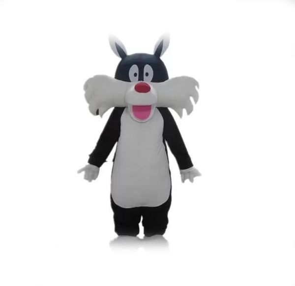 Alta qualidade O traje de mascote de gato preto e branco da cabe￧a para o adulto usar para venda