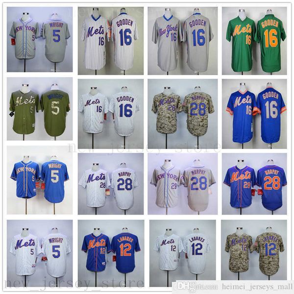 2019. Erkek Kadın Gençlik Beyzbol Formaları Dikiş 5 David Wright 12 Juan Lagares 16 Dwight Gooden 28 Daniel Murphy Jersey Mavi Green Gri