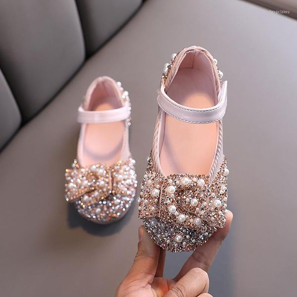 Flache Schuhe Baby Mädchen Kinder Ledersandalen Kinder Sommer Mädchen Schleife Kind Strass Pailletten Tanz