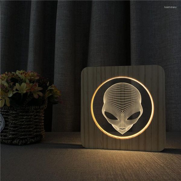 Luci notturne Alien Head 3D LED Light Arylic Lighting Decorazione domestica Lampada USB Powered Decorative Nightlight Holiday Drop