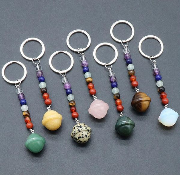 Natürlicher Kristallstein, 7 Chakra-Perlen, Planet, Schlüsselanhänger, Schlüsselanhänger, Taschenanhänger, Auto-Dekoration, Schlüsselanhänger