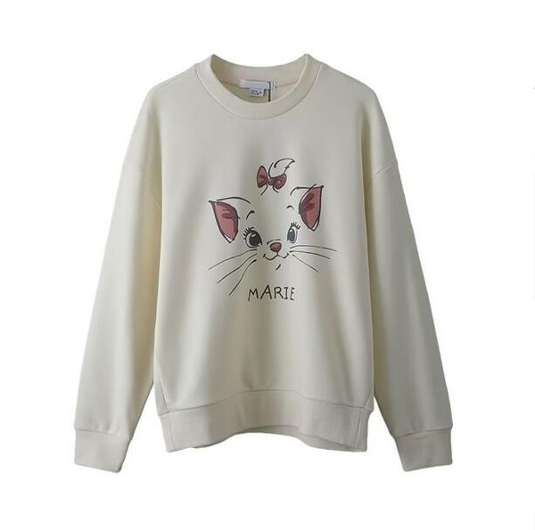 2023 Frauen Sweatshirt Fr￼hling und Herbst New Mary Cat Cartoon Print Katze losen runden Hals Langarm Pullover