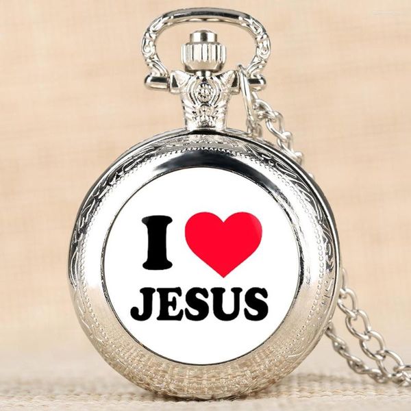Collana di orologi da tasca Serie I Love Jesus per uomo donna quarzo elegante orologio con pendente a catena amico