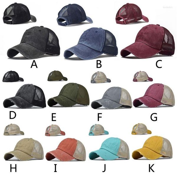 Top kapaklar kadınlar dağınık yüksek topuz beyzbol şapkası yıkanmış vintage sıkıntılı nefes alabilen örgü arka açık spor snapback şapka