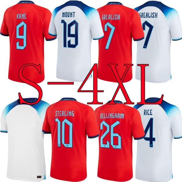 S-4XL 2022 Maglie da calcio Coppa del mondo RASHFORD 2023 INGHILTERRA GRALISH Kit da calcio per squadra nazionale 22 23 Camicie rosse Bianco Blu Kit da uomo