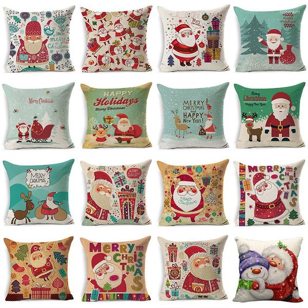 Decorazioni natalizie Ornamenti Anno Divano Decorazioni per la casa Motivo Babbo Natale Stampa Cotone Lino Fodera per cuscino Accessori decorativi