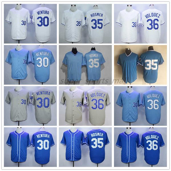 Vintage Beyzbol Forması 30 Yordano Ventura 35 Eric Hosmer 36 Cam Gallagher 16 Bo Jackson 6 Lorenzo Cain 1985 Erkek Kadın Gençlik